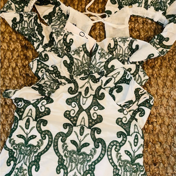 NWT Zara Limited Edition Green White Ruffled Eyelet Lace Dress S M L Tuckernuck - Picture 10 of 12